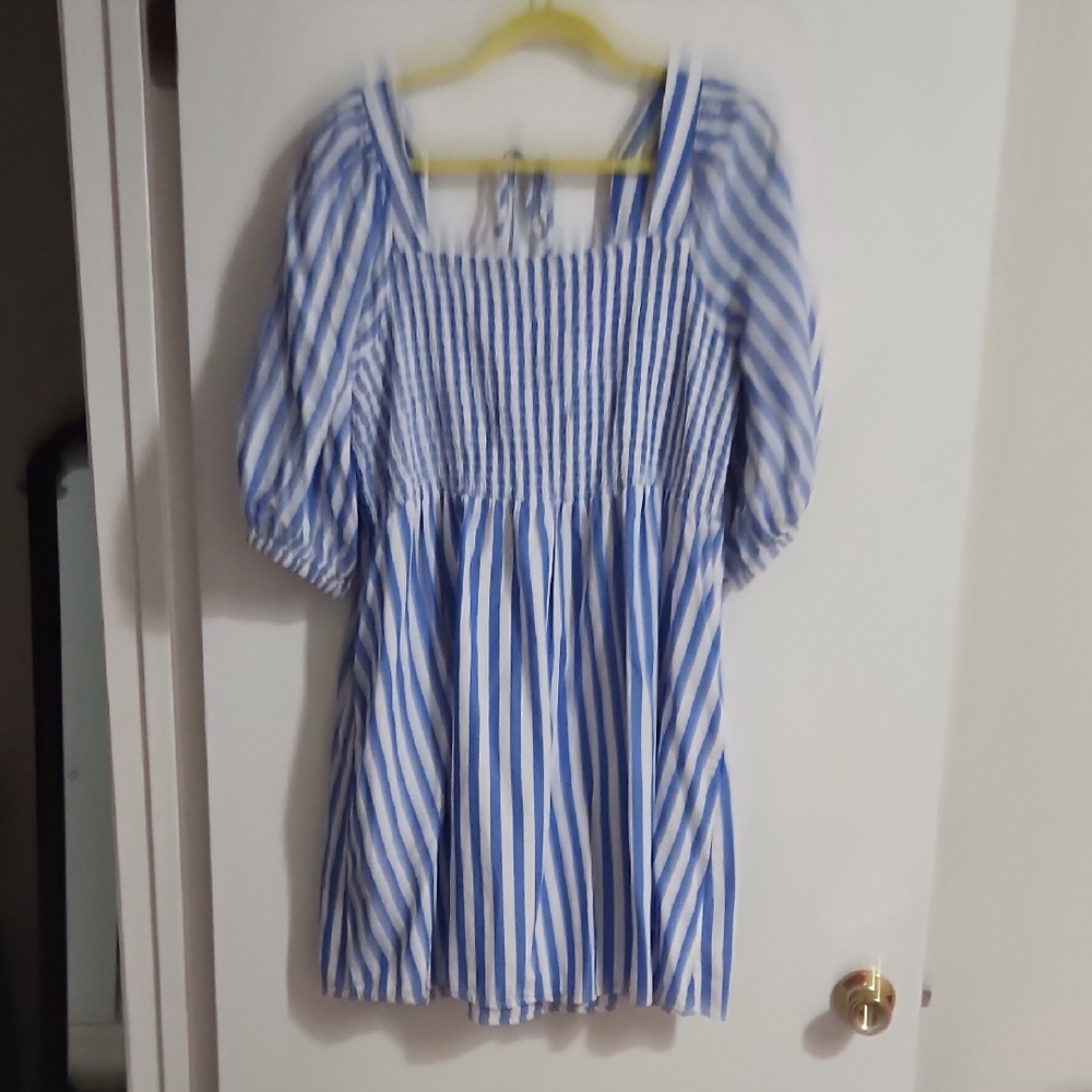 Blue and White Striped Dress